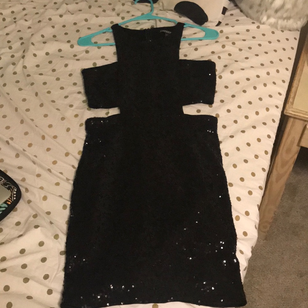 Black all-sequined dress.